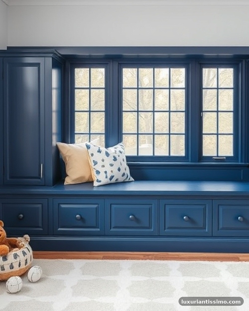 3. Navy Blue Built-in Window Bench