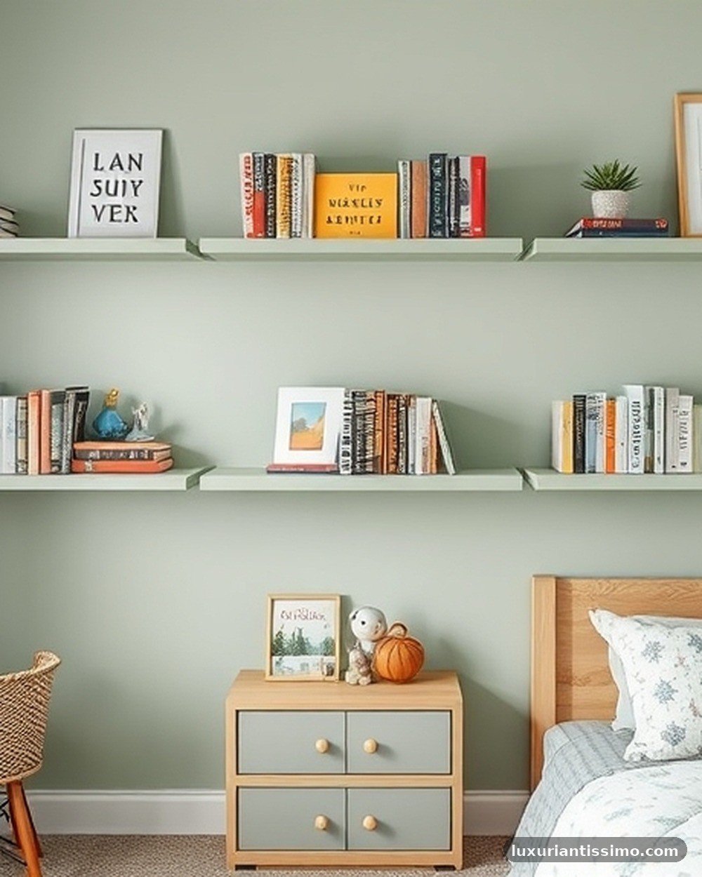 5. Sage Green Floating Book Ledges